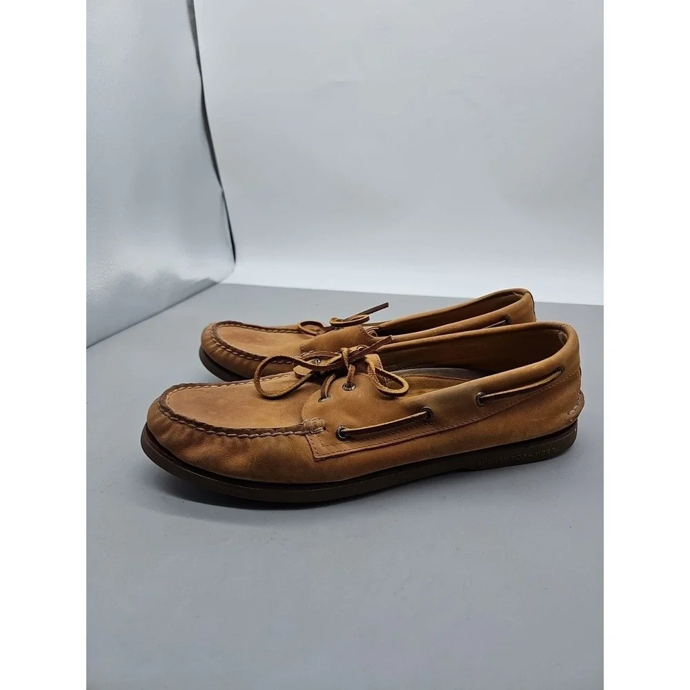 Sperry Top-Sider Mens Boat Shoes Brown Leather Round Toe Lace Up 14